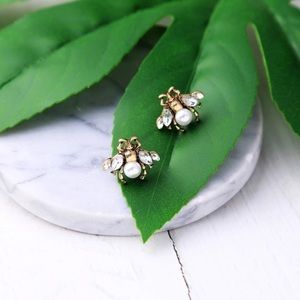 Gold Pearl Bee Earrings